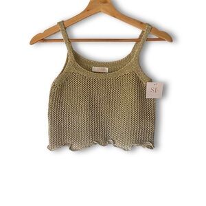 Janae Semi-Sheer Chunky Gold-Knit Crop-Top NWT
